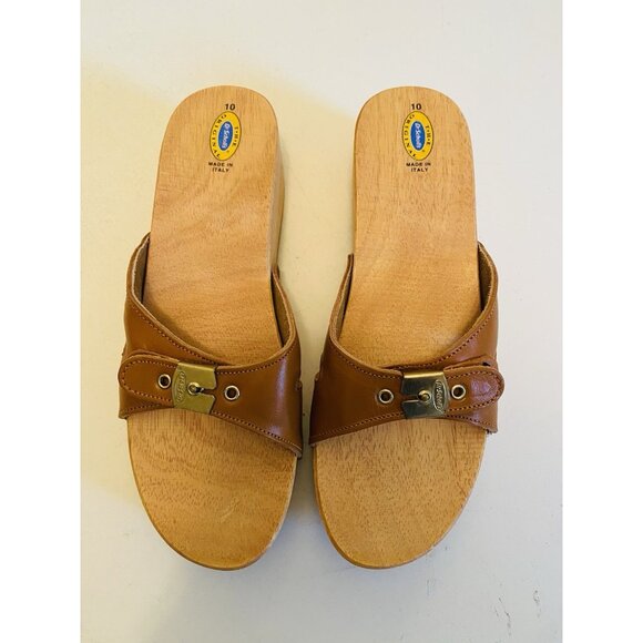 Dr Scholls Women Size 10 M Wood Exercise Clog Sandal Tan Leather Slide Shoe New - Picture 6 of 15